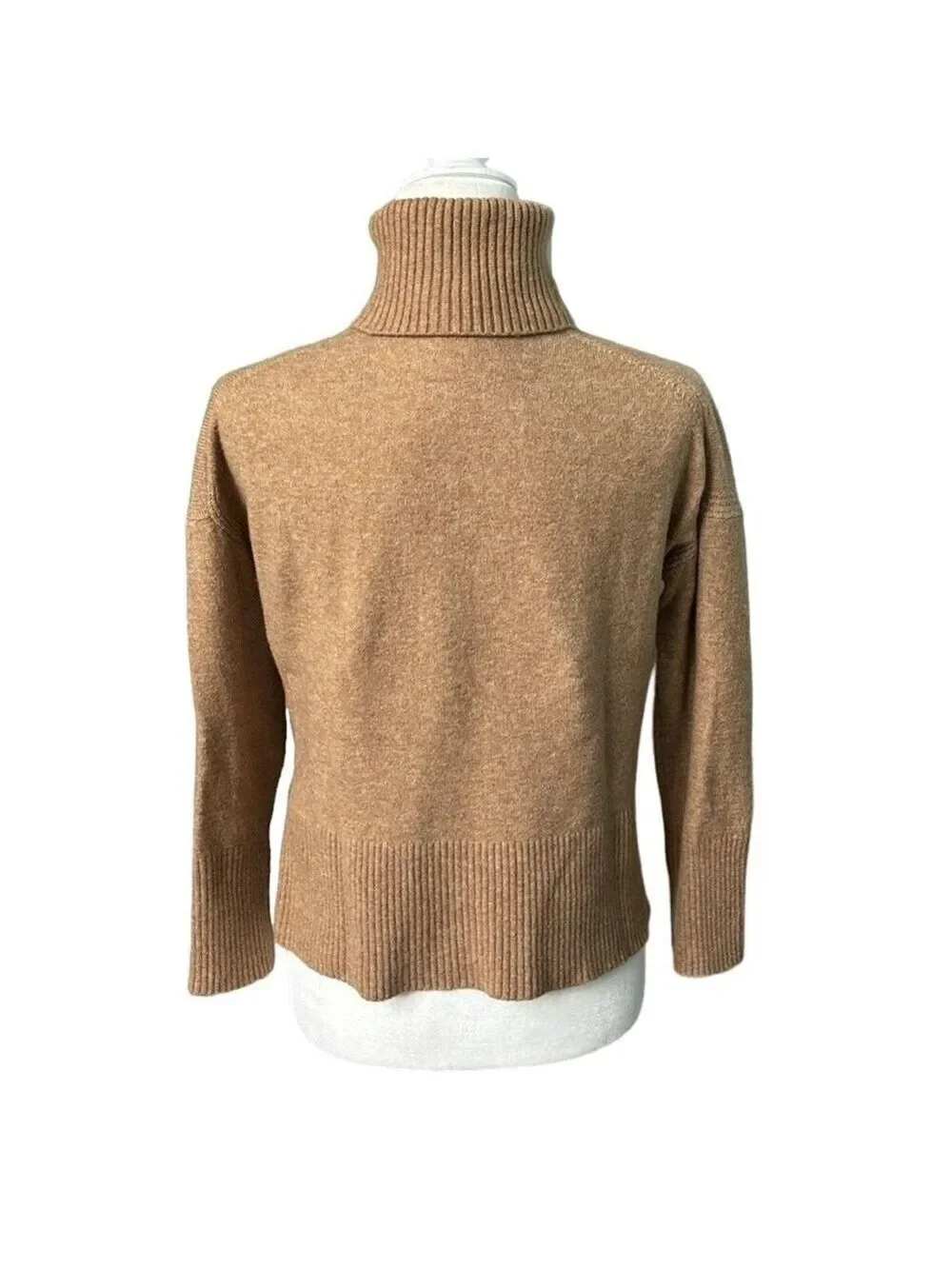 J. Crew Camel Tan Wool Blend Turtle Neck Soft Cropped Sweater Size XXS Oversized